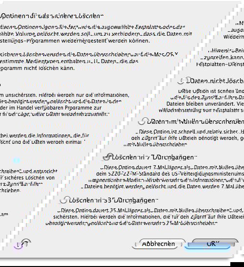 Mac OS X: Festplatten-Dienstprogramm, Sicherheitsoptionen