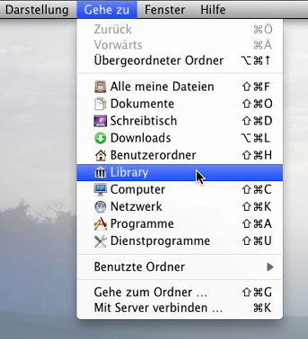 Mac OS Finder: Gehe zu Library