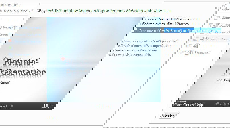 SkyDrive: Office-Dokument in Website einbinden