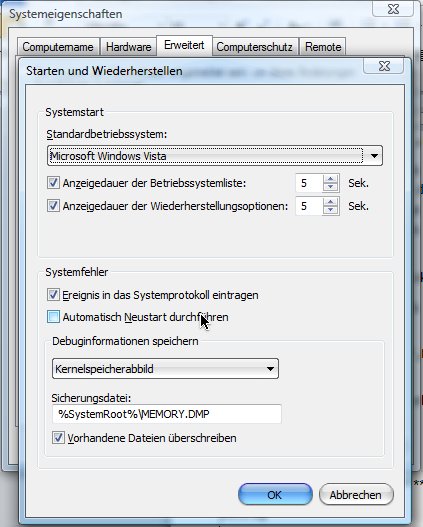 Automatischen Neustart bei System-Absturz verhindern