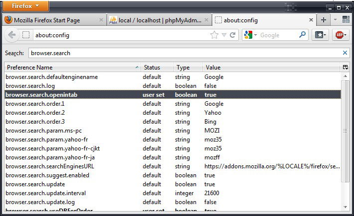 Firefox: Suche im neuen Tab öffnen