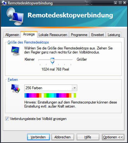 Remotedesktopverbindung: Grafikqualität